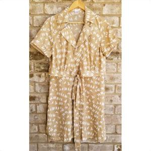 Esley Womens SZ L Beige White Dress Bird Print